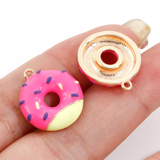 Image de Breloques en Laiton Donuts Plaqué Or Véritable 18K Émail 17mm x 15mm, 2 Pcs