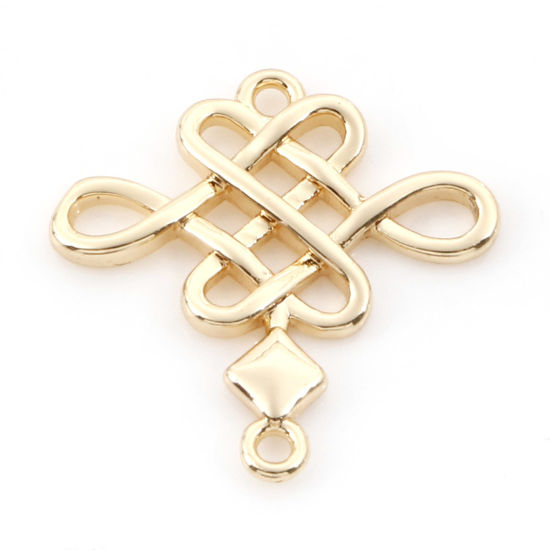 Picture of Brass Connectors Charms Pendants Knot 18K Real Gold Plated 18mm x 17.5mm, 3 PCs