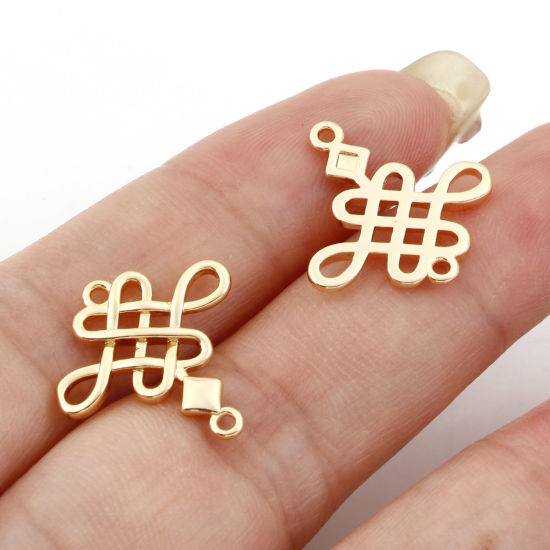 Picture of Brass Connectors Charms Pendants Knot 18K Real Gold Plated 18mm x 17.5mm, 3 PCs