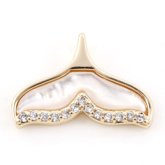 Immagine di Conchiglia + Ottone Micro Intarsio Charms Coda di Balena 18K Vero Oro Placcato 15mm x 10mm, 1 Pz