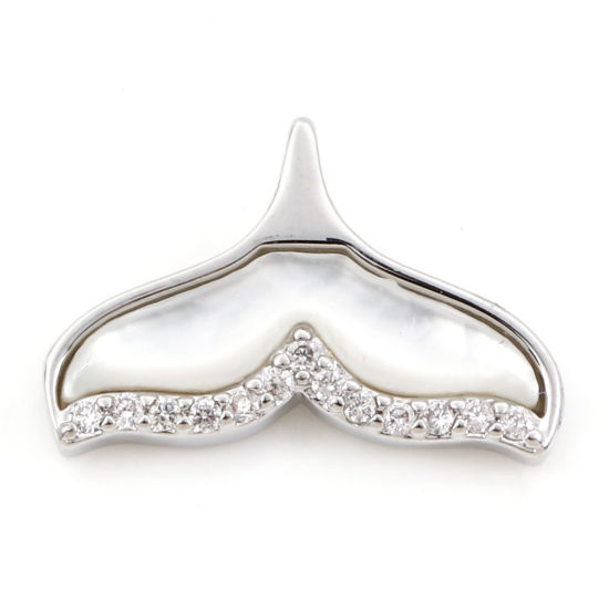 Immagine di Conchiglia + Ottone Micro Intarsio Charms Coda di Balena Vero Platino Placcato 15mm x 10mm, 1 Pz