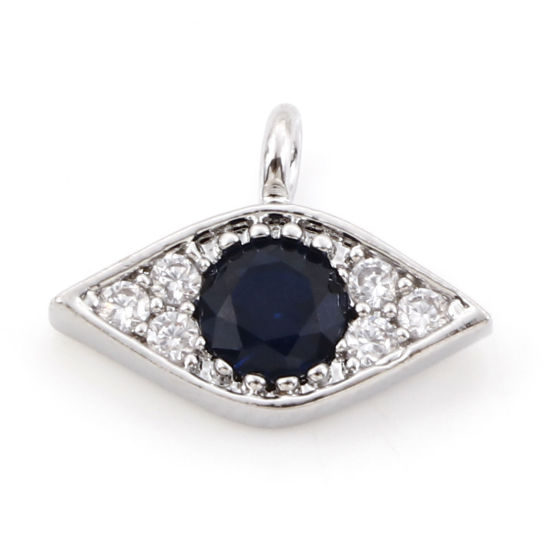 Image de Breloques Micro Pave en Laiton œil Plaqué Platine Véritable à Zircone Cubique Clair & Noir 12mm x 9mm, 2 Pcs