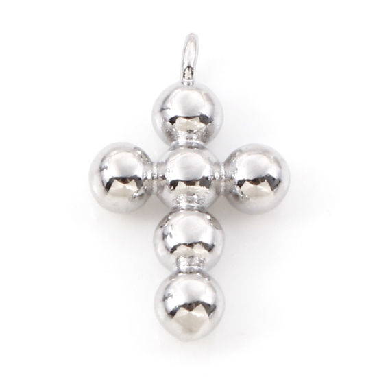 Bild von Messing Religiös Charms Echt Platin plattiert Kreuz Punkt 14mm x 9mm, 2 Stück