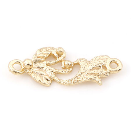 Picture of Brass Connectors Charms Pendants Flower Leaves 18K Real Gold Plated 3D 19mm x 7.5mm, 5 PCs