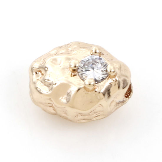 Immagine di Ottone Perline per la Creazione di Gioielli con Ciondoli Fai-da-te 18K Vero Oro Placcato Ovale Trasparente Cubic Zirconiae Circa 9mmx 7mm, Foro:Circa 1.6mm, 2 Pz