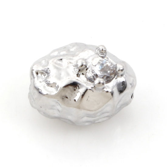 Immagine di Ottone Perline per la Creazione di Gioielli con Ciondoli Fai-da-te Vero Platino Placcato Ovale Trasparente Cubic Zirconiae Circa 9mmx 7mm, Foro:Circa 1.6mm, 2 Pz