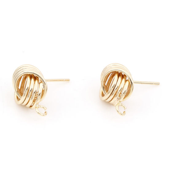 Picture of Brass Ear Post Stud Earrings 18K Real Gold Plated Ball Of Yarn With Loop 15.5mm x 11mm, Post/ Wire Size: (21 gauge), 2 PCs