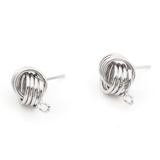 Picture of Brass Ear Post Stud Earrings Real Platinum Plated Ball Of Yarn With Loop 15.5mm x 11mm, Post/ Wire Size: (21 gauge), 2 PCs