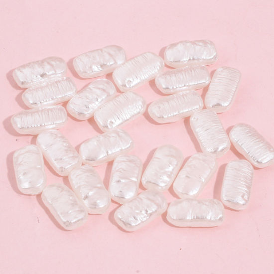 Immagine di Acrilato Barocco Perline per la Creazione di Gioielli con Ciondoli Fai-da-te Bianco Rettangolo Imitata Perla Circa 16mm x 9mm, Foro: Circa 1.6mm, 100 Pz