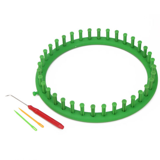 Immagine di Plastica Telaio per Maglieria Tessitura Sciarpa Maglione Cappello Scialle Macchina per Cucire Strumento per Intrecciare il Mestiere Fatto a Mano Fai-da-te Tondo Verde 24cm, 1 Serie