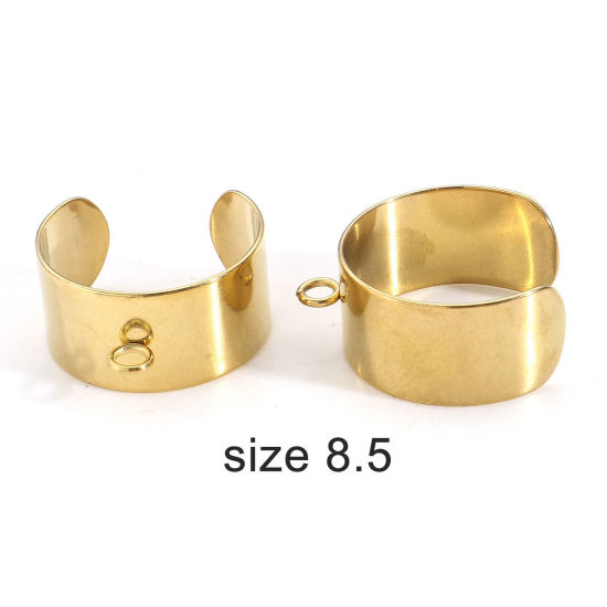 Bild von 2 Stück Umweltfreundliche PVD-Vakuumbeschichtung 304 Edelstahl Offen Verstellbar Ring 18K Gold plattiert Mit offener Schleife 18.5mm（US Größe:8.5)