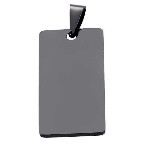 Picture of 201 Stainless Steel Blank Stamping Tags Pendants Rectangle Black Mirror Polishing 20mm x 40mm, 1 Piece