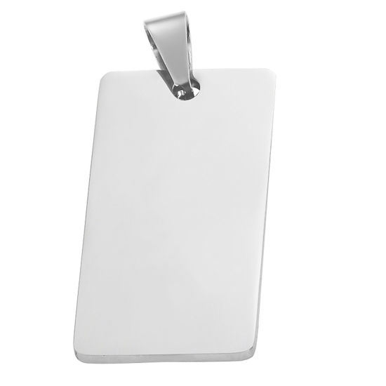 Picture of 201 Stainless Steel Blank Stamping Tags Pendants Rectangle Silver Tone Mirror Polishing 20mm x 40mm, 1 Piece