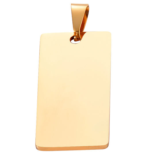 Picture of 201 Stainless Steel Blank Stamping Tags Pendants Rectangle Gold Plated Mirror Polishing 20mm x 40mm, 1 Piece