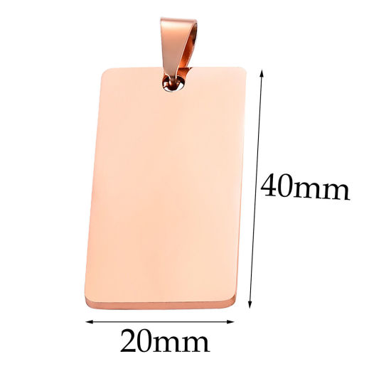 Picture of 1 Piece 201 Stainless Steel Blank Stamping Tags Charm Pendant Rectangle Rose Gold Mirror Polishing 20mm x 40mm