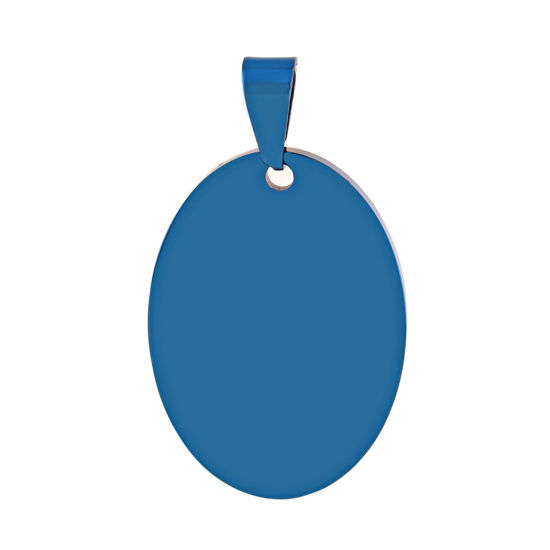 Bild von 1 Stück 201 Edelstahl Leere Stempeletiketten Charm-Anhänger Oval Blau Spiegelpolieren 25mm x 35mm
