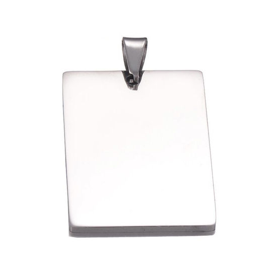 Picture of 201 Stainless Steel Blank Stamping Tags Pendants Rectangle Silver Tone Mirror Polishing 28mm x 40mm, 1 Piece