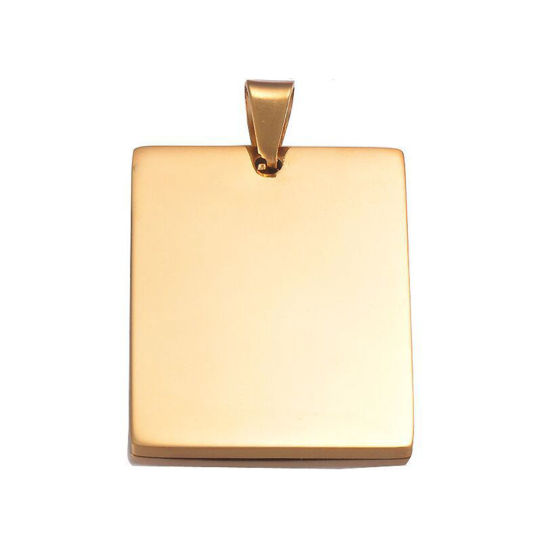 Picture of 201 Stainless Steel Blank Stamping Tags Pendants Rectangle Gold Plated Mirror Polishing 28mm x 40mm, 1 Piece