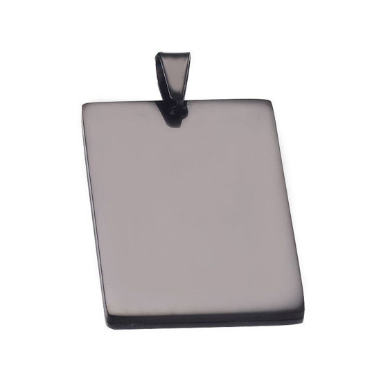 Picture of 201 Stainless Steel Blank Stamping Tags Pendants Rectangle Black Mirror Polishing 28mm x 40mm, 1 Piece
