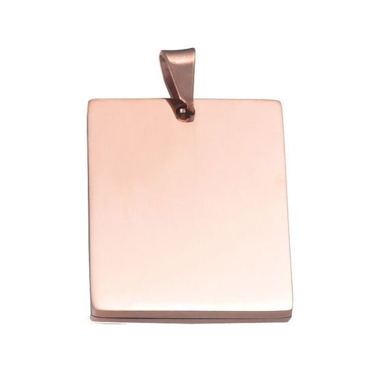 Picture of 201 Stainless Steel Blank Stamping Tags Pendants Rectangle Rose Gold Mirror Polishing 28mm x 40mm, 1 Piece