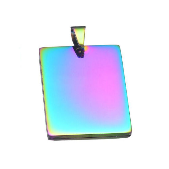 Bild von 201 Edelstahl Leere Stempeletiketten Anhänger Rechteck Regenbogenfarbe Plattiert Spiegelpolieren 28mm x 40mm, 1 Stück