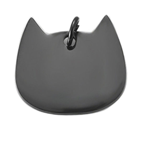 Bild von 201 Edelstahl Leere Stempeletiketten Anhänger Katze Schwarz Spiegelpolieren 29mm x 28mm, 1 Stück