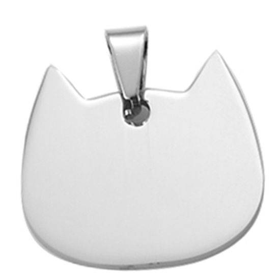 Picture of 201 Stainless Steel Blank Stamping Tags Pendants Cat Animal Silver Tone Mirror Polishing 29mm x 28mm, 1 Piece