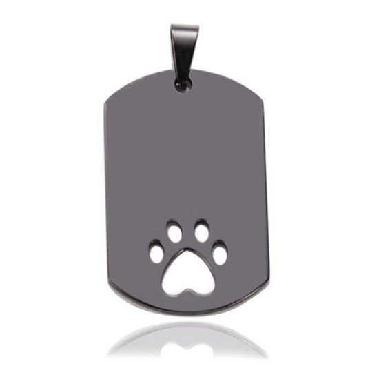 Picture of 201 Stainless Steel Blank Stamping Tags Pendants Rectangle Paw Print Black Mirror Polishing 28mm x 45mm, 1 Piece