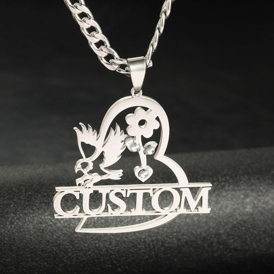 Picture of 1 Piece 304 Stainless Steel Customized Name Necklace Personalized Letter Charm Pendant Eagle Silver Tone 40cm(15.7") long