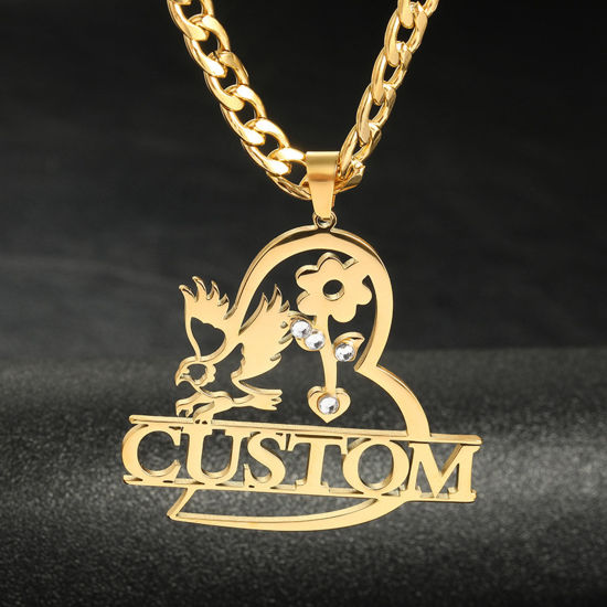 Picture of 1 Piece 304 Stainless Steel Customized Name Necklace Personalized Letter Charm Pendant Eagle Gold Plated 40cm(15.7") long