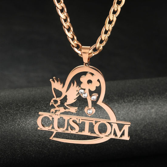 Picture of 1 Piece 304 Stainless Steel Customized Name Necklace Personalized Letter Charm Pendant Eagle Rose Gold 40cm(15.7") long