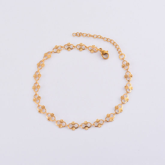 Picture of 304 Stainless Steel Handmade Link Chain Bracelets 18K Gold Color Textured 18cm(7 1/8") long, 1 Piece