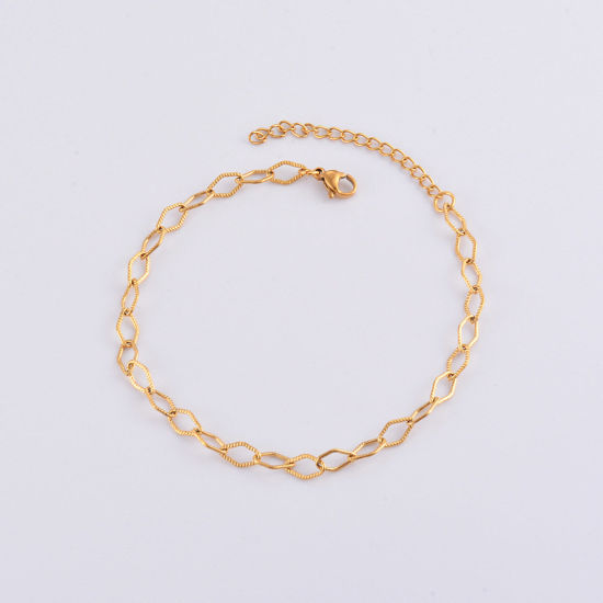 Picture of 304 Stainless Steel Handmade Link Chain Bracelets 18K Gold Color Rhombus 18cm(7 1/8") long, 1 Piece
