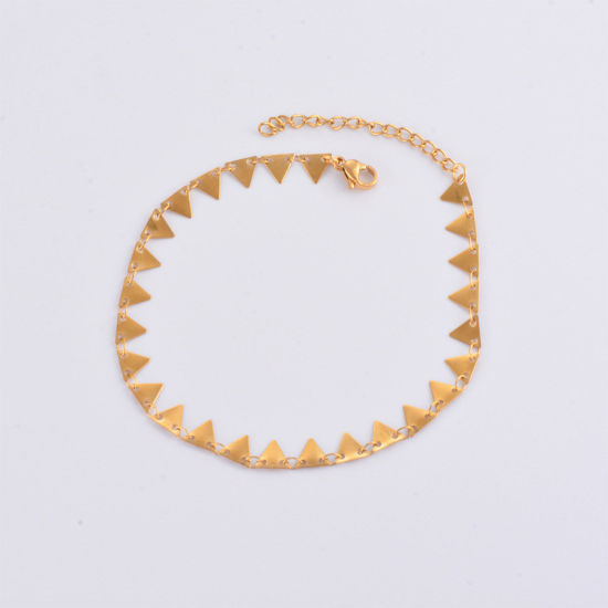 Picture of 304 Stainless Steel Handmade Link Chain Bracelets 18K Gold Color Triangle 18cm(7 1/8") long, 1 Piece