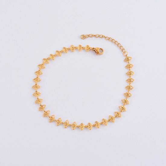 Picture of 304 Stainless Steel Handmade Link Chain Anklet 18K Gold Color Textured Eye 21cm(8 2/8") long, 1 Piece
