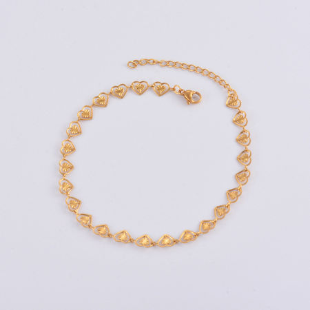 Picture of Wholesale Heart 304 Stainless Steel Handmade Link Chain Bracelets, 18K Gold Plated Women's Minimalist Gift Jewelry Supply, 18cm(7.1") long, 1 Piece