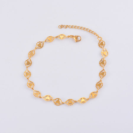 Picture of Wholesale Heart Hollow 304 Stainless Steel Handmade Link Chain Bracelets, 18K Gold Plated Women's Minimalist Gift Jewelry Supply, 18cm(7.1") long, 1 Piece