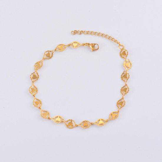 Picture of 304 Stainless Steel Handmade Link Chain Anklet 18K Gold Color Heart 21cm(8 2/8") long, 1 Piece