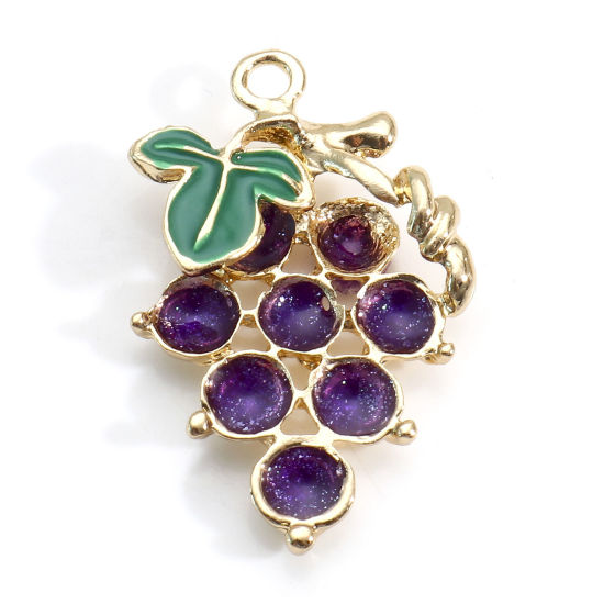 Imagen de Zamak Colgantes Charms Chapado en Oro Púrpura Uva Esmalte 28mm x 18mm, 5 Unidades