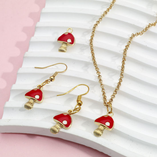 Immagine di Lega di Zinco Charms Oro Placcato Rosso Fungo Smalto 17mm x 11mm, 10 Pz