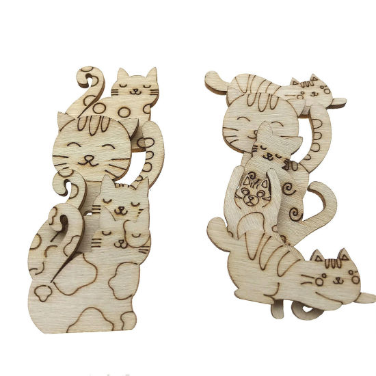 Picture of Wood DIY Handmade Craft Materials Accessories Natural Cat Animal 30-40mm,1 Packet ( 25 PCs/Packet)