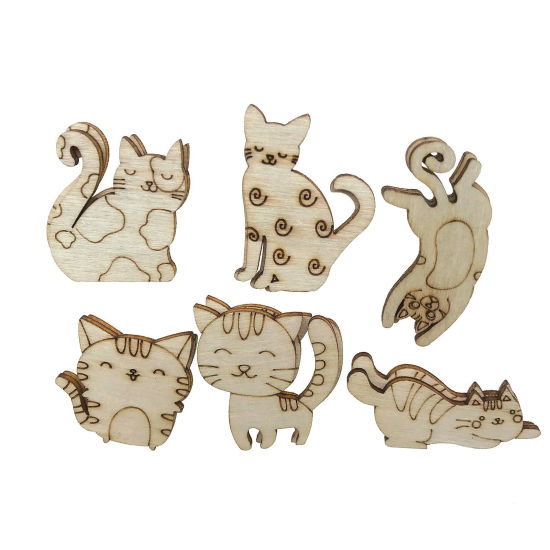 Picture of Wood DIY Handmade Craft Materials Accessories Natural Cat Animal 30-40mm,1 Packet ( 50 PCs/Packet)