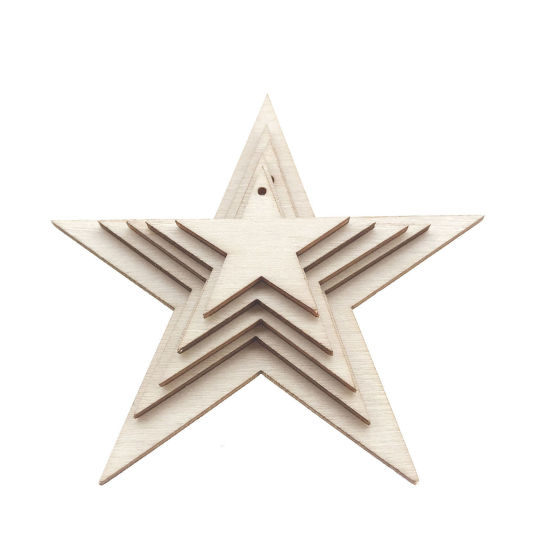 Изображение Деревянные Аксессуары для поделок ручной работы Естественный цвет Звезда 80мм, 1 Пакет ( 10 ШТ/Пакет)