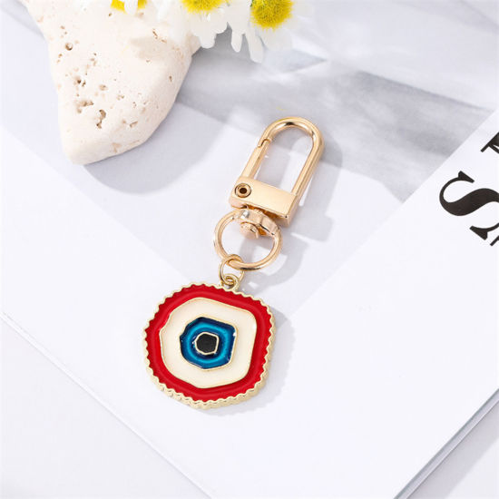 Picture of Simple Keychain & Keyring Gold Plated Red Irregular Circle Enamel 6cm, 1 Piece