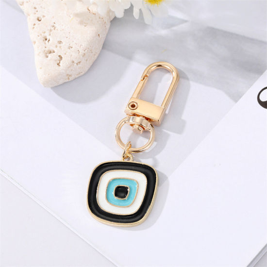 Picture of Simple Keychain & Keyring Gold Plated Black Irregular Circle Enamel 6cm, 1 Piece