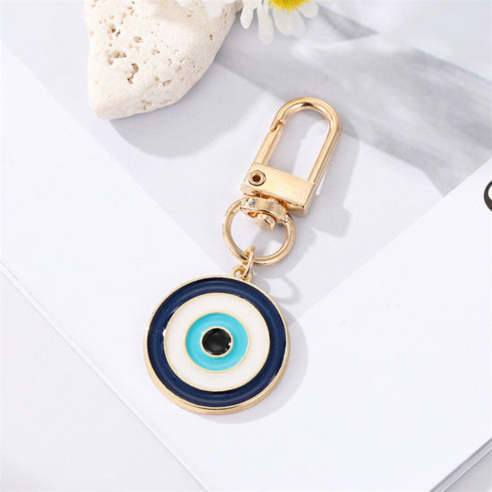 Picture of Simple Keychain & Keyring Gold Plated Black Round Circle Enamel 6cm, 1 Piece