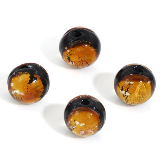 Bild von Muranoglas Perlen für die Herstellung von DIY-Charme-Schmuck Rund Orange Folie ca 10mm D., Loch:ca. 1.6mm, 2 Stück