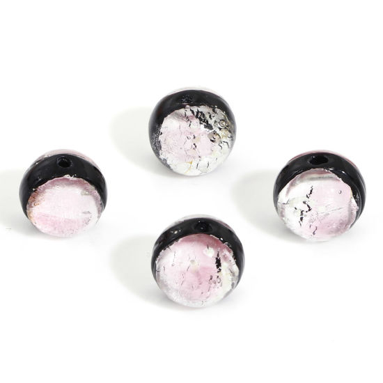 Bild von Muranoglas Perlen für die Herstellung von DIY-Charme-Schmuck Rund Rosa Folie ca 10mm D., Loch:ca. 1.6mm, 2 Stück