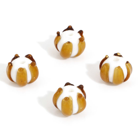 Picture of Lampwork Glass Beads For DIY Jewelry Making Flower Khaki 3D About 12mm x 11mm, Hole: Approx 1.2mm, 5 PCs