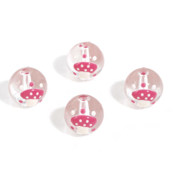 Image de 5 Pcs Perles pour DIY Fabrication de Bijoux en Verre au Chalumeau Rond Rose Champignon Émail 12mm Dia, Trou: 1.4mm